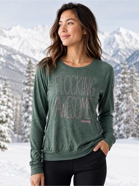 Icebreaker Merino Wool Crewneck Graphic Sweatshirt Medium Loden Green Pink